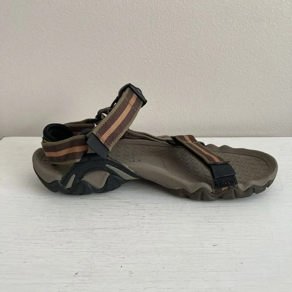 TEVA Mens Volterra Hiking Sports Sandals Brown Orange Striped Comfort Size 7